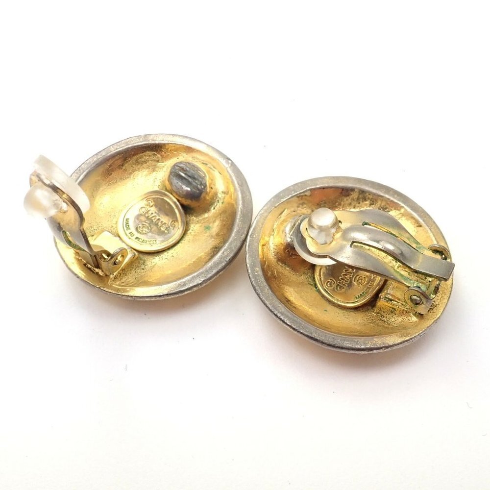 Rare! Vintage Chanel Paris France CC Logos Button Earrings Early 1980's - Picture 6 of 6